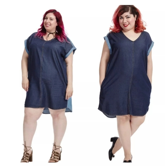 Melissa McCarthy Seven7 Colorblock Chambray Dress - XL - Picture 2 of 10
